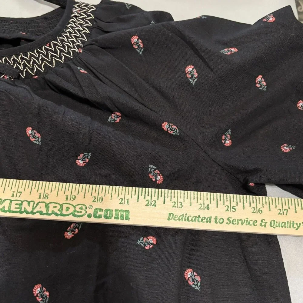 Old Navy Boho Embroidered Black Floral Top Sz 2X Puff Sleeves